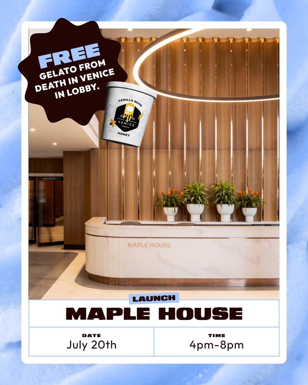 Maple House launch — free gelato from Death in Venice