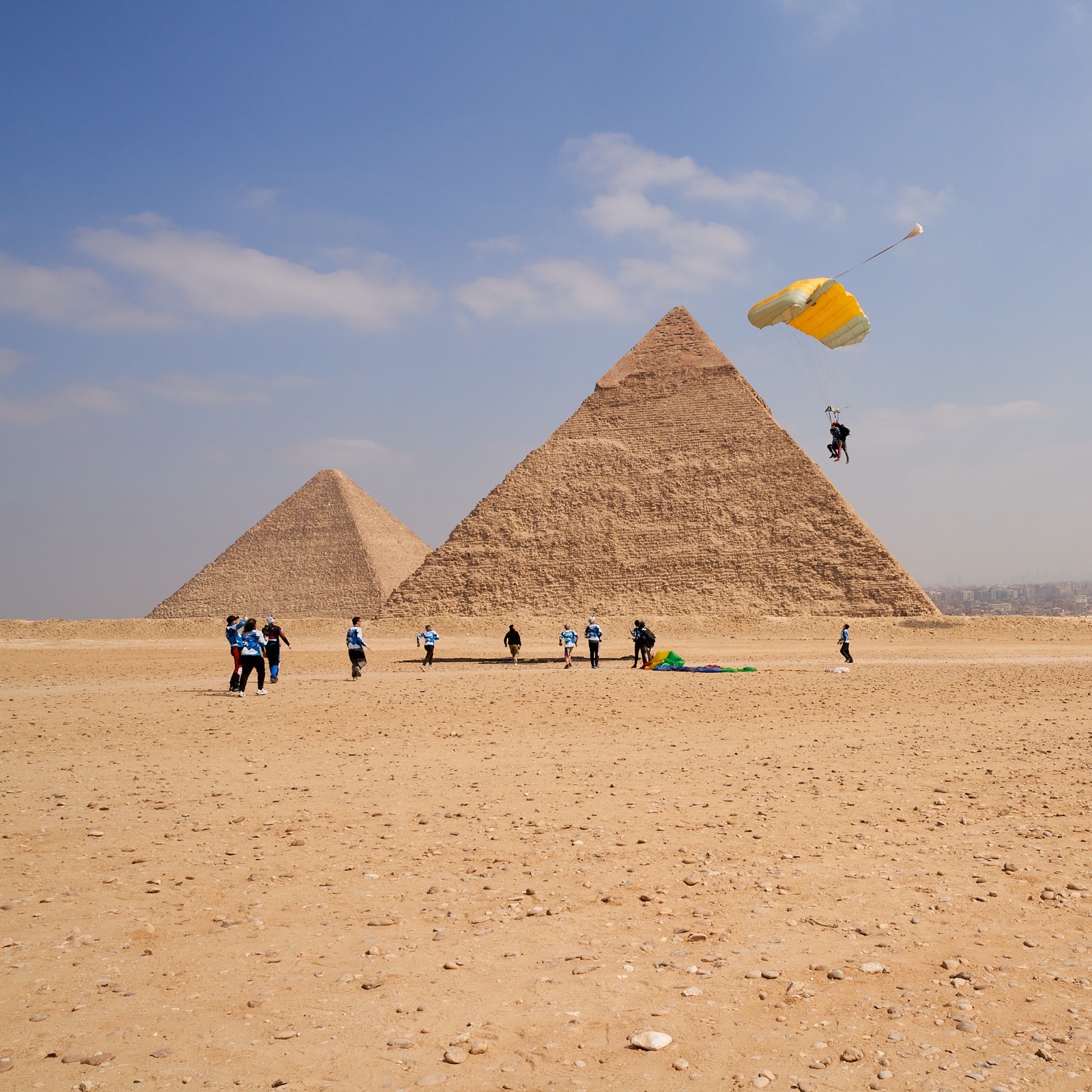 A Birds Eye View parachute jump beside the pyramids in Egypt