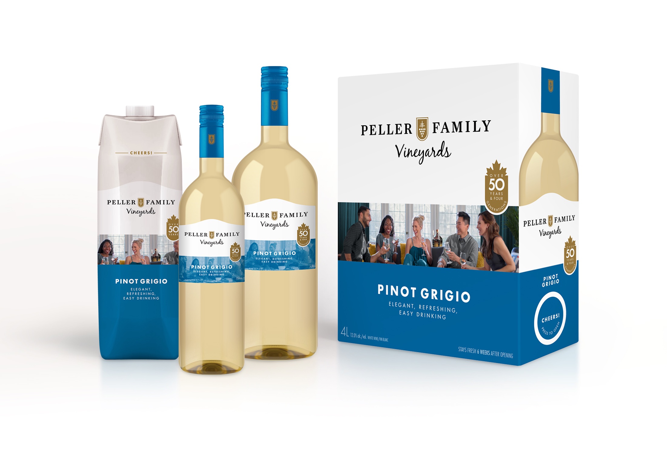 Peller Family Vineyards Pinot Grigio bottle, carton, bag-in-box and tetra packaging family