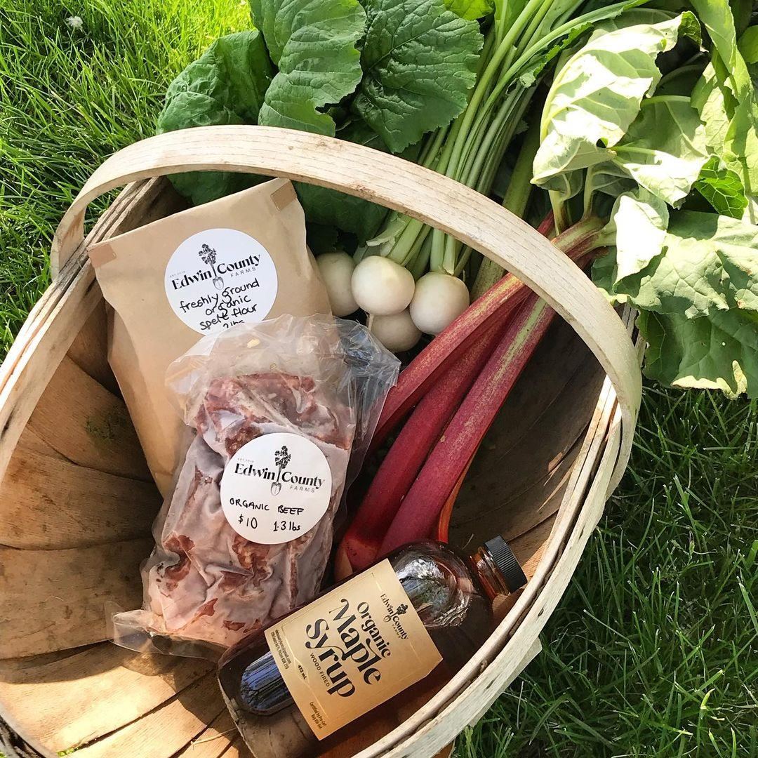 Farm stand goods with branded labels