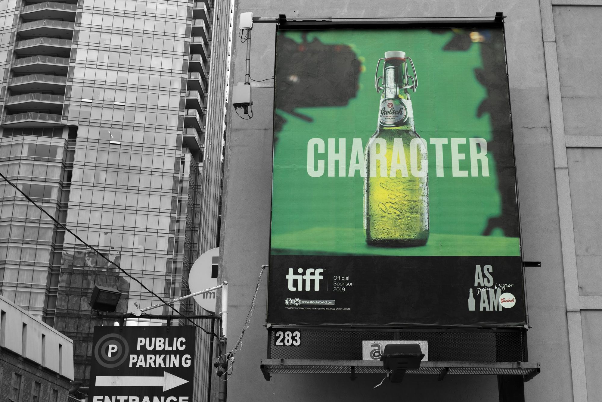 Grolsch Character billboard in downtown Toronto