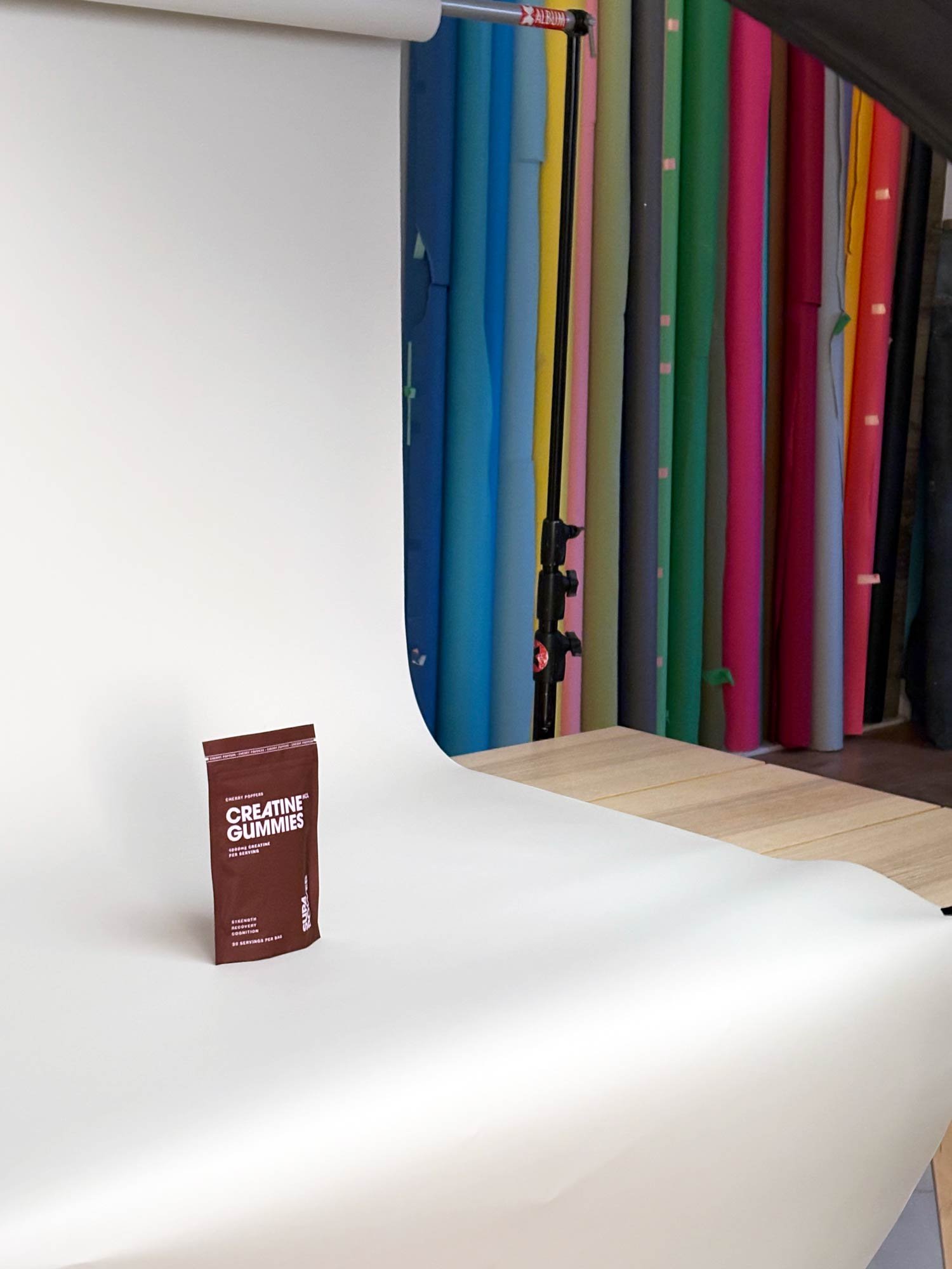SUPA POWER package on a product photography set